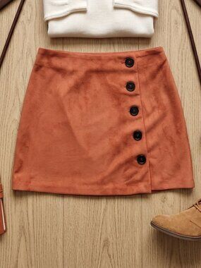 Primark Women's Faux Suede Button Front Skirt Size 6 Chic Neutral Mini Skirt